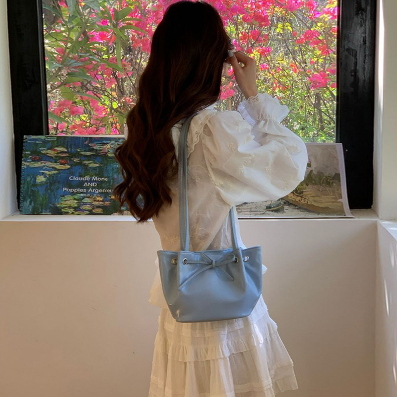 Drawstring Armpit Bag Women S New Bow Bucket Bag Fashionable Shoulder Bag