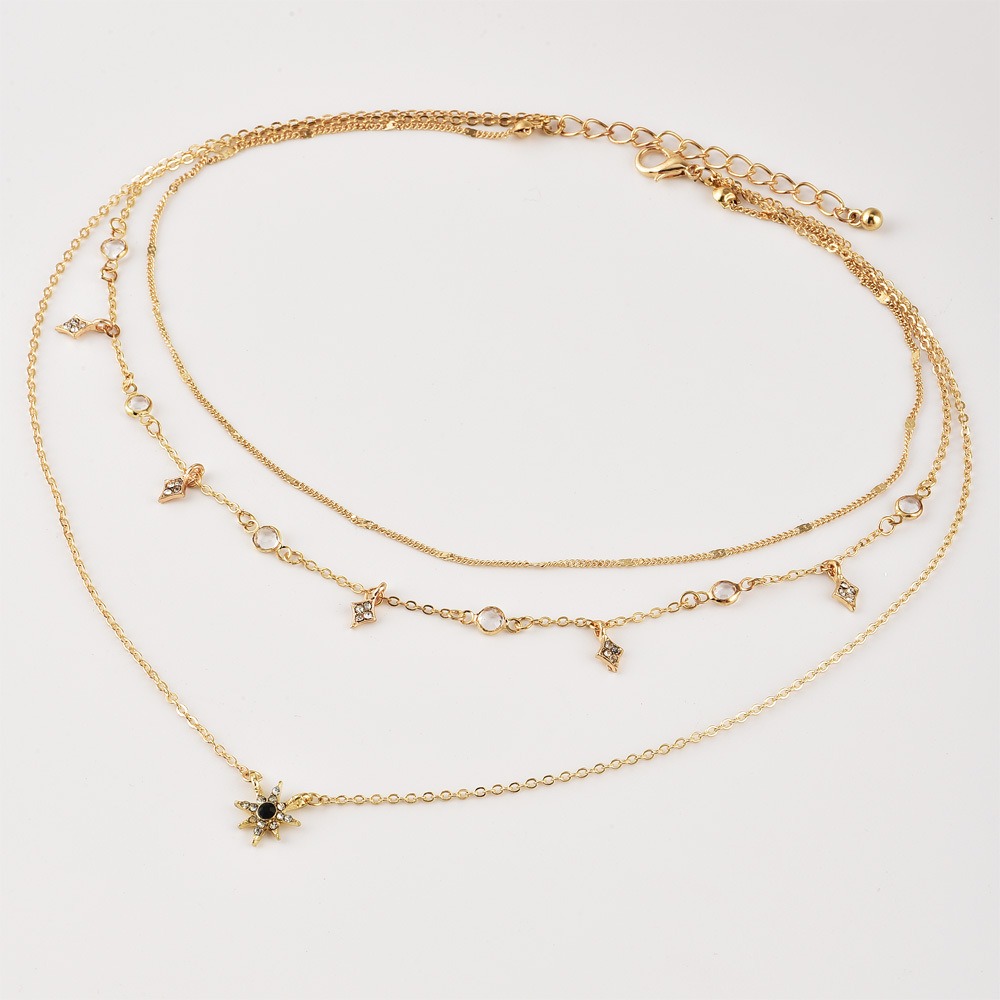 Cross Border European and American Diamond Studded Star Fashion New Crystal Splicing Alloy Fancy Chain Multi-layer Temperament Necklace