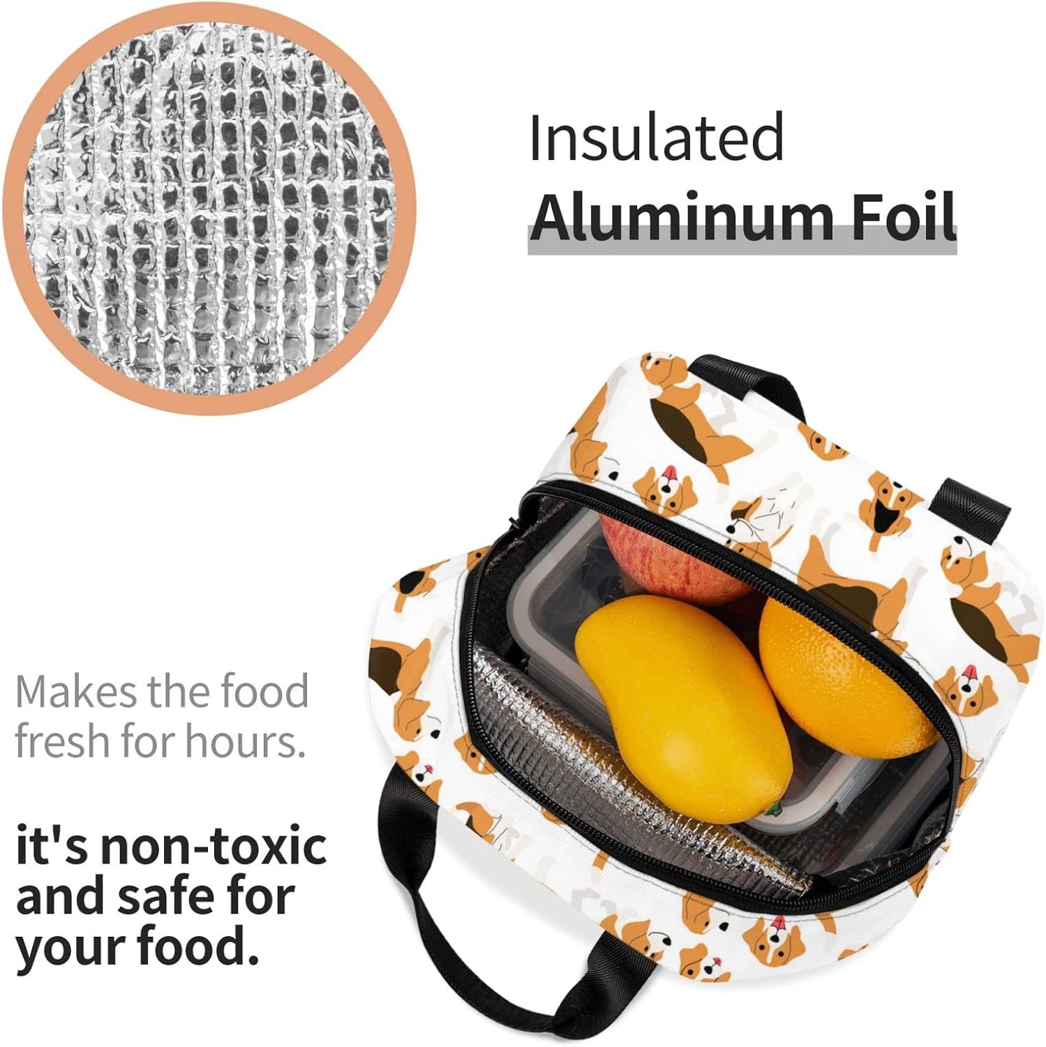 Beagle Dog Lunch Bag Insulated Water-Resistant Tote Bag Reusable Lunch Box for Picnic Travel