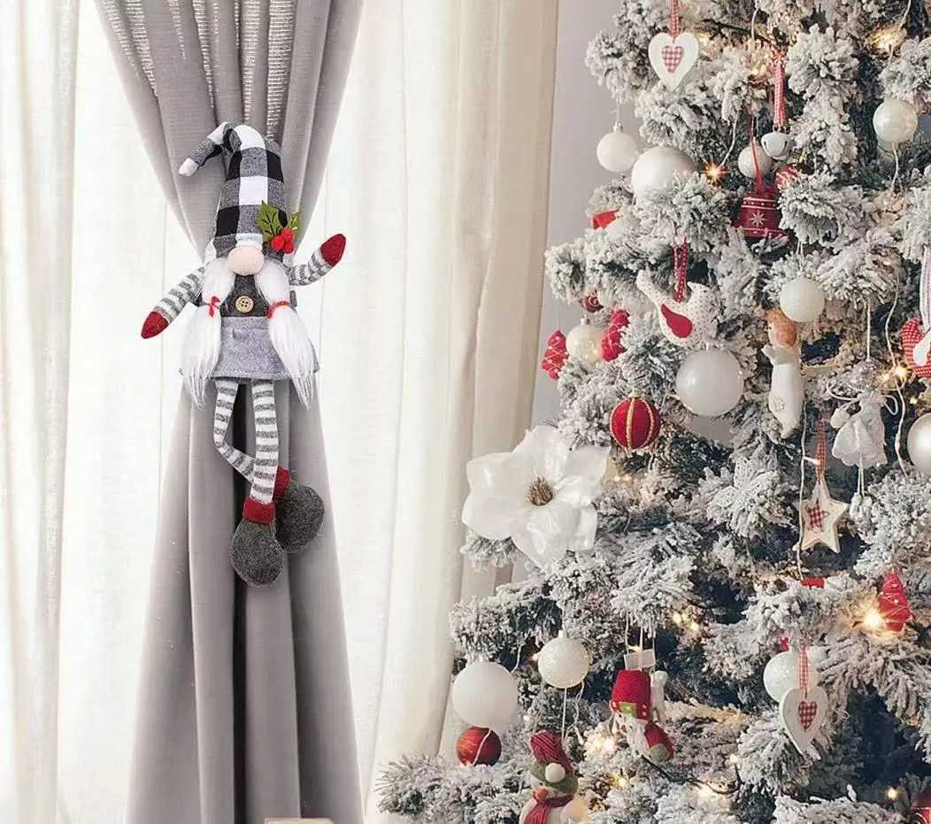 Christmas Curtain Tieback Buckle Set Mr and Mrs Gnome Curtain Tiebacks Holder Fastener Buckle Window Christmas OrnamentsXJ241107