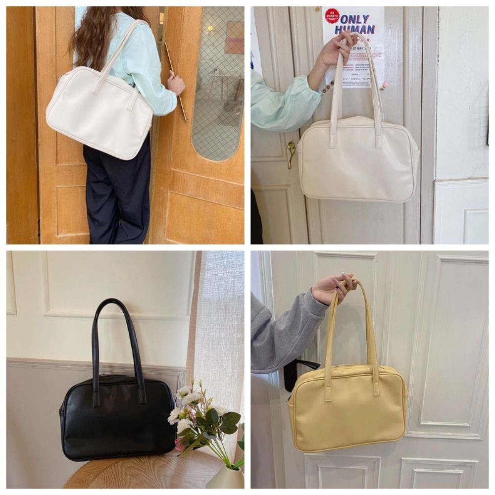 PU Leather PU Shoulder Bag Korean Style Large Capacity Underarm Bag Fashion Design Preppy Style Solid Color Handbag Outdoor