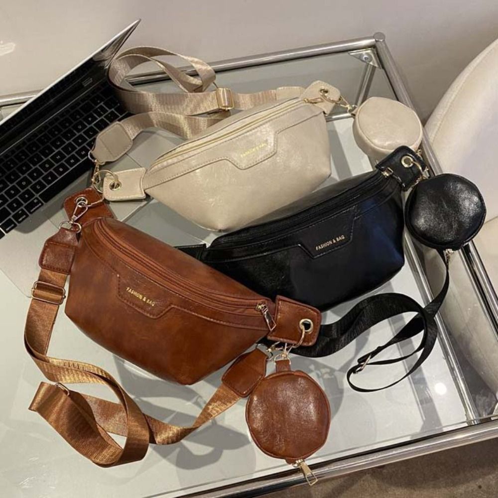 Fanny Packs PU Chest Bag With Coin Purse Korean Style Crossbody Waist Pack Half Moon Bag Large Capcity Running Waist Bag Student