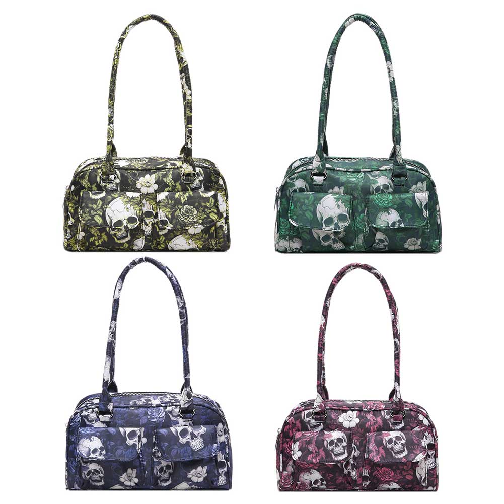 Skull Print Boston Tote Bag Halloween Designer Handbag Fashion Satchel Bag Large Capacity for Women Work Shopping Travel