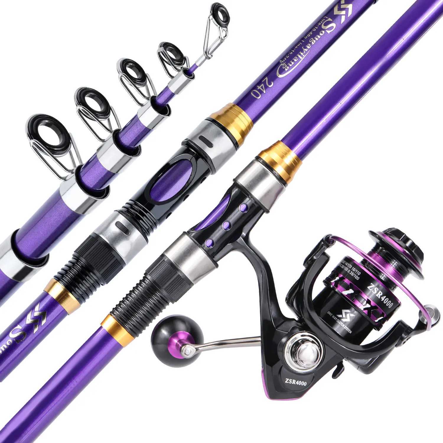 Soukaylang Purp fishing rod combination Tescopic fishing rod and rotating reel fishing line complete travel Portab W241108
