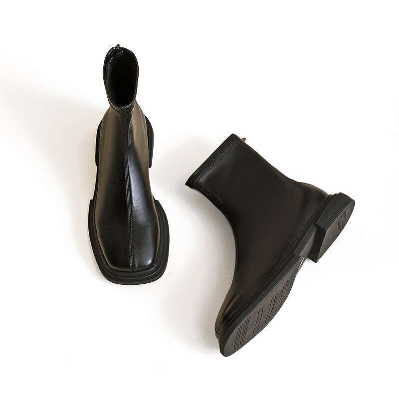 2025 Britain Retro Square Toe Ankle Boots Luxury Fashion Chelsea Boots New Low Heels Platform Women Shoes Botas De Mujer