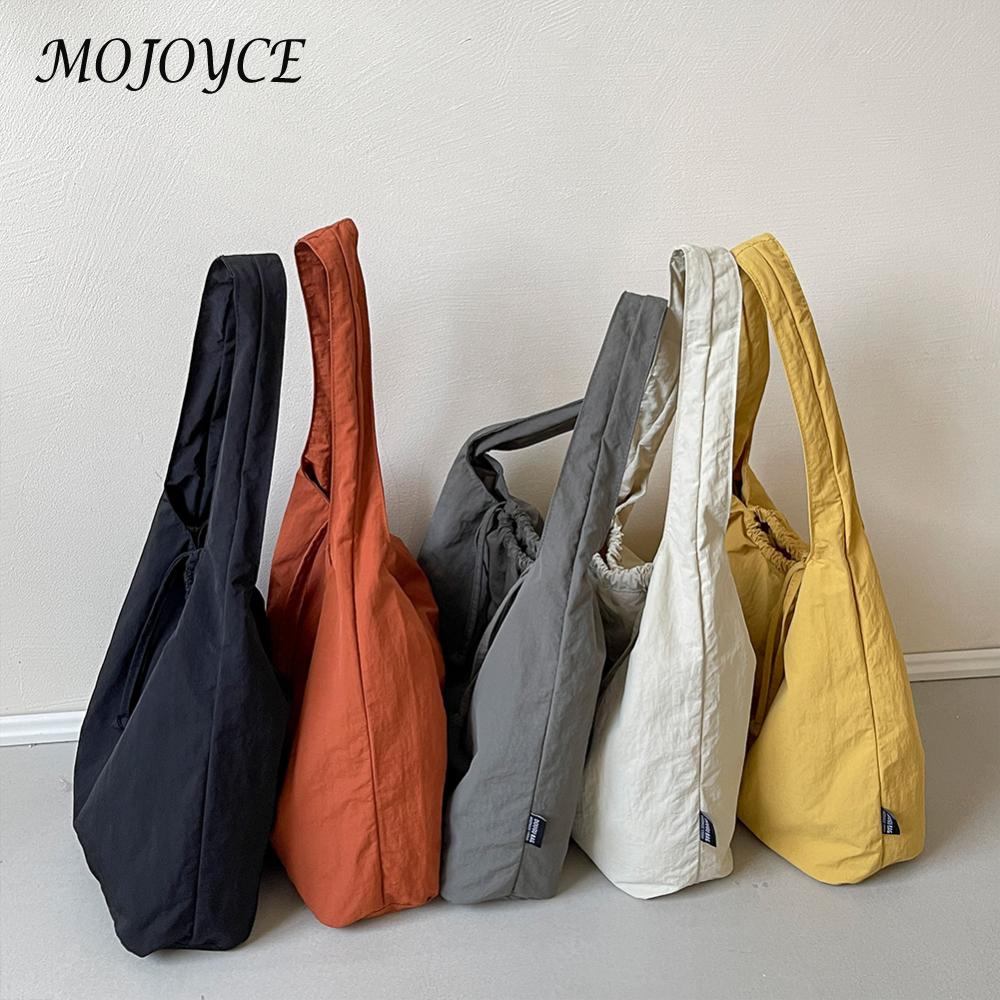 Shoulder Bag for Women with Multi Pockets Bucket Bag Nylon Drawstring Tote Bag Travel Commuter Bag