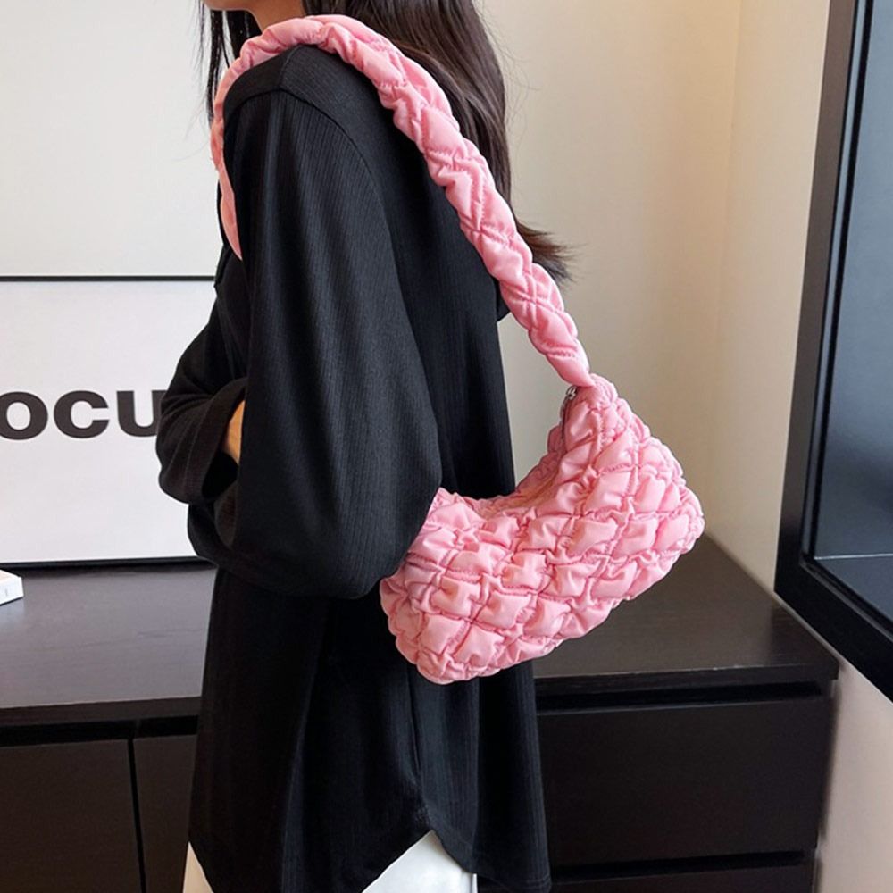 Women Plaid Quilted Crossbody Bag Solid Color Shoulder Bag Cute Pleated Bubbles Embroidered Cotton Satchel Bags Underarm Bag