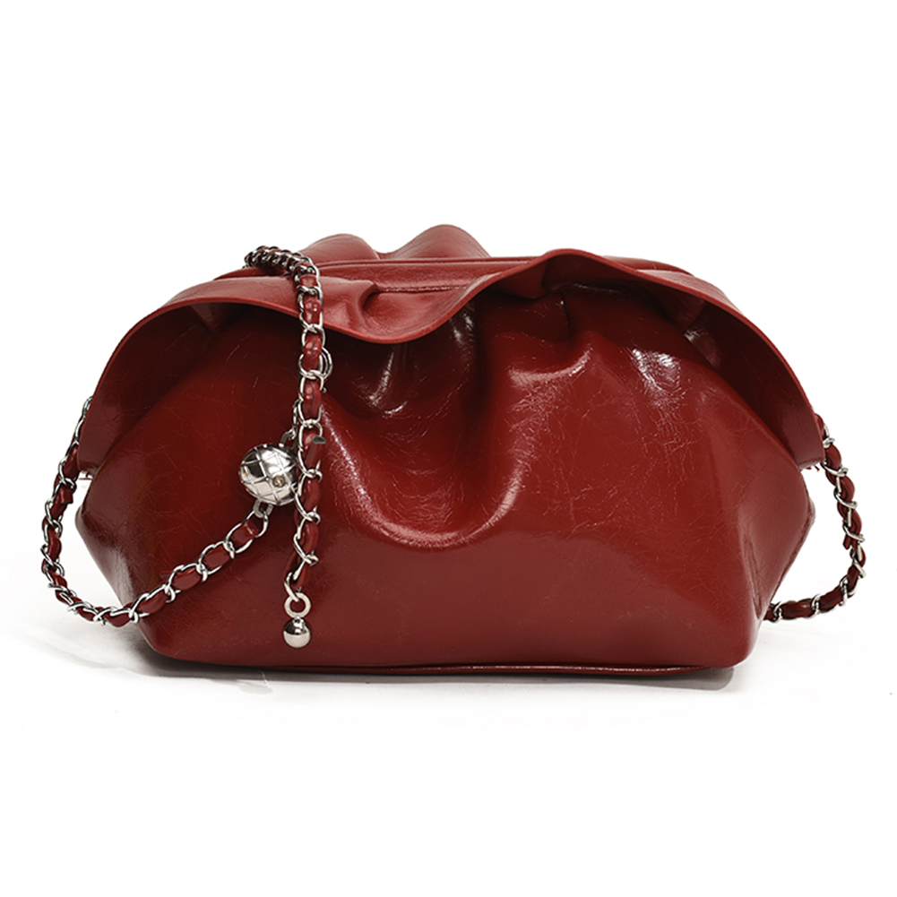 Women Crossbody Bag Pleated PU Leather Underarm Purse with Chain Handbag Clutch Purse for Travel Commuting