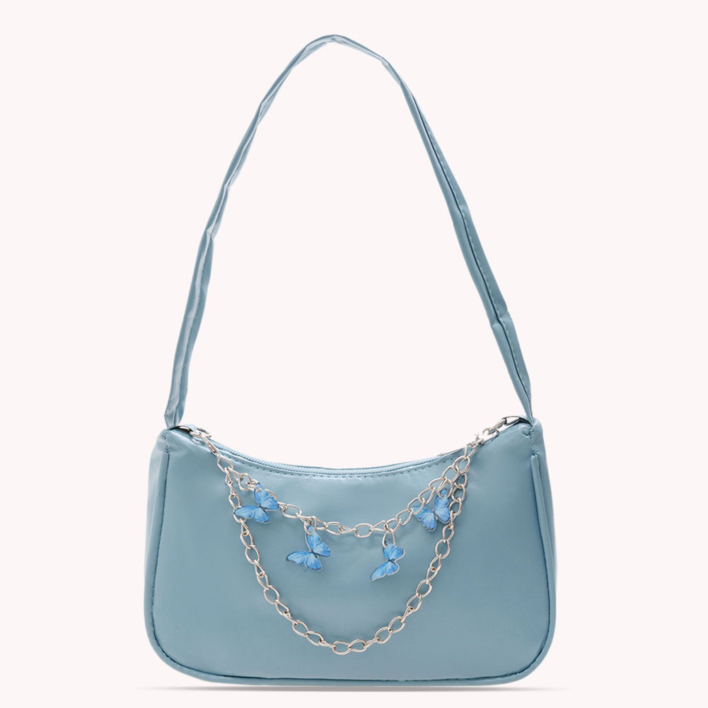 Retro Butterfly Chain PU Leather Shoulder Underarm Bag Women Casual Small Purse