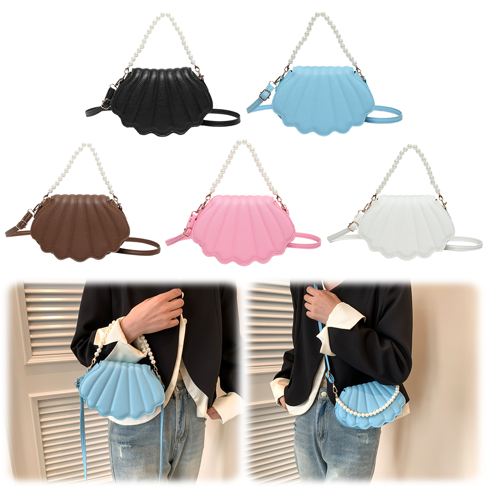 Women Pearl Shell Shoulder Bag PU Leather Sea Shell Crossbody Bag Seashells Evening Bag Girls Outdoor Bag