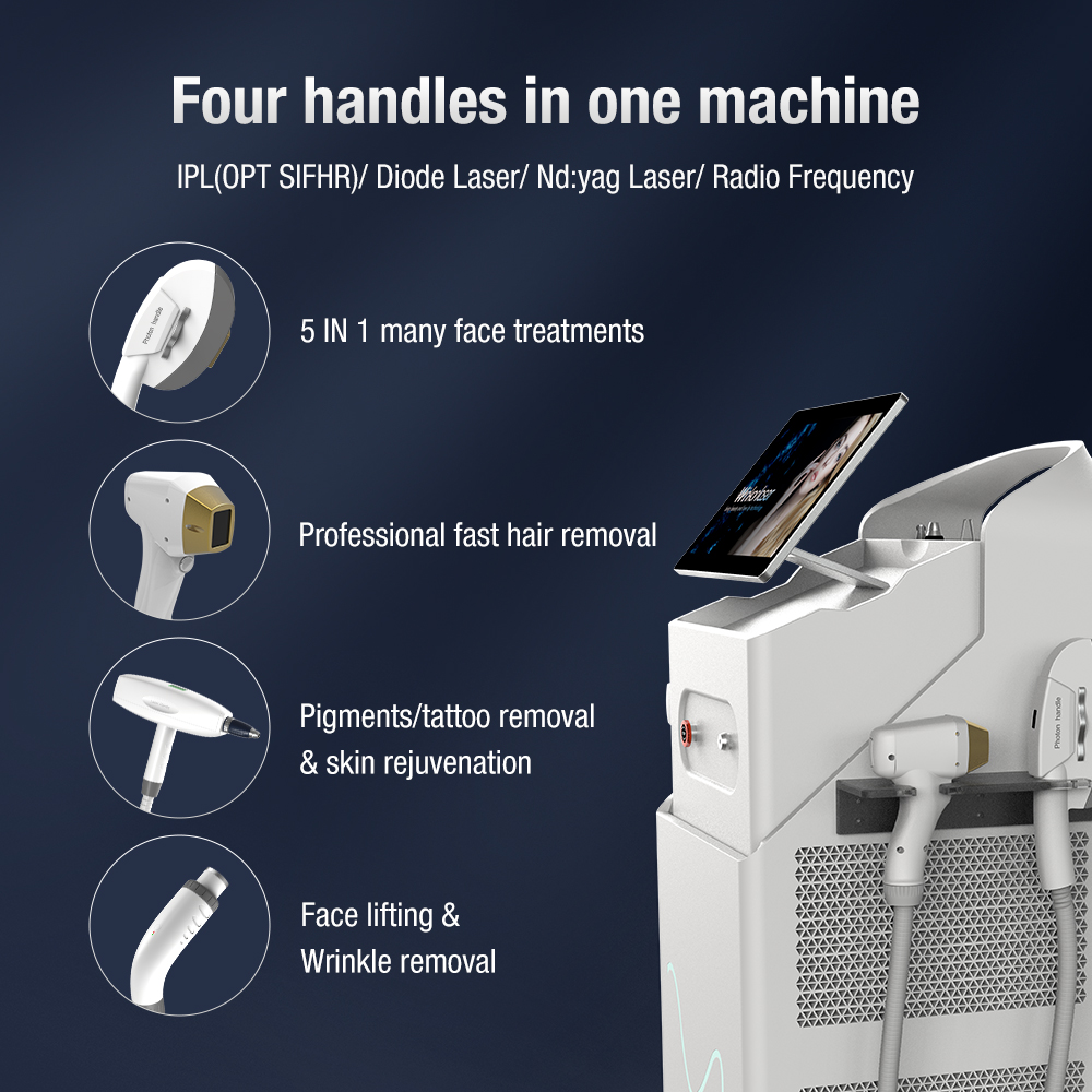 IPL Machine E-Light RF Nd Yag Permanent Picosecond Laser Hair Removal and Wash the eyebrow Tattoo removal Beauty Salon use OPT