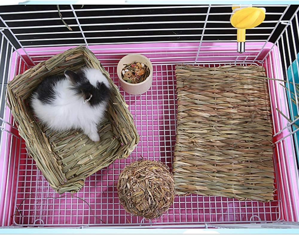 Free Sample Grass Mat Rabbit Bunny Natural Straw Woven Bed Small Animal Cages Hay Mat Sleeping Strawgrass Mat Chew Toys