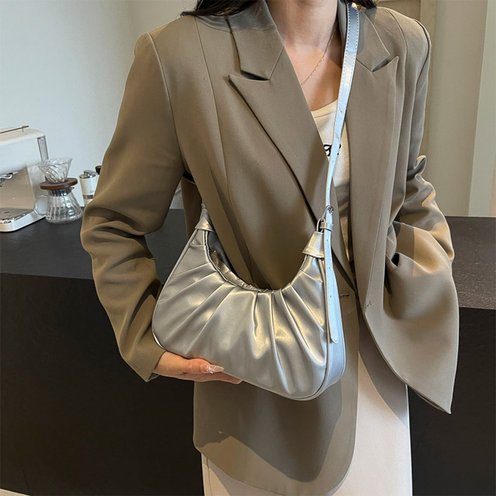 Shoulder Bag for Women Ruched Crossbody Bag PU Leather Adjustable Strap Hobo Bag Clutch Purse for Work Travel