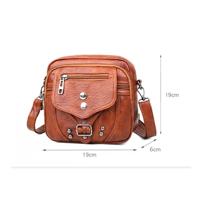 Women's Bag 2024 New Street Trend Fashion Crossbody Bag Soft Leather Shoulder Bag Washed Leather Small Square Bag