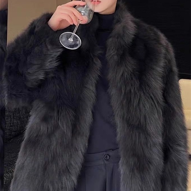 Fur Thickened Men Faux Coat Male Warm Overcoat Long Sleeve Winter Jacket Fluffy Plush Coats