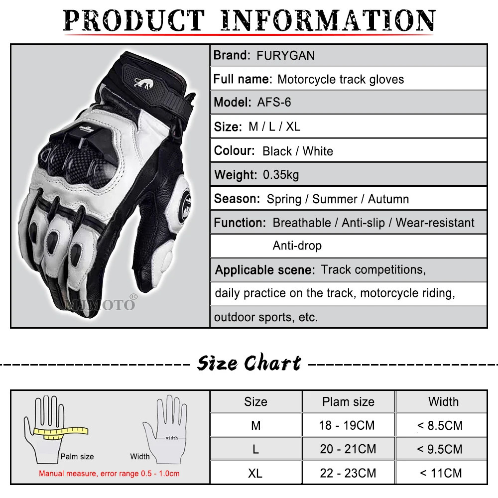 Furygan AFS-6 Motorcycle Leather Gloves Carbon Fiber Protective Gloves Men Motocross Motorbike Glove Racing Riding Gloves Black 241107