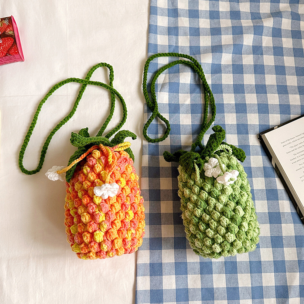 Women Crochet Shoulder Bag Top Handle Bag Slouchy Hobo Bag Knitted Tote Purse Fashion Pineapple Tote Bag Handwoven Bucket Bag