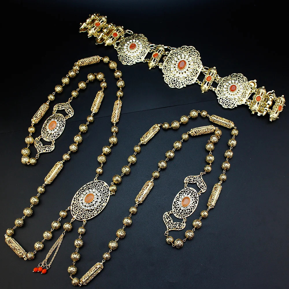 Sunspicems Chic Morocco Bride Wedding Jewelry Set Caftan Waist Chain Belt Long Shoulder Straps Necklace Women Body 240401