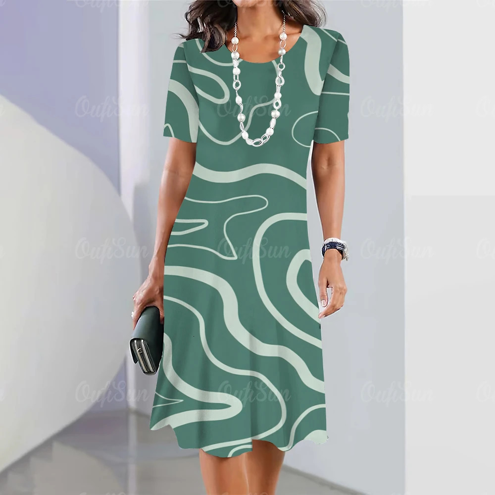 Sleeve Summer Dresses Y2k Fashion Womens Plus Size Clothing Gradient Printing Elegant Casual O Neck Short 240408