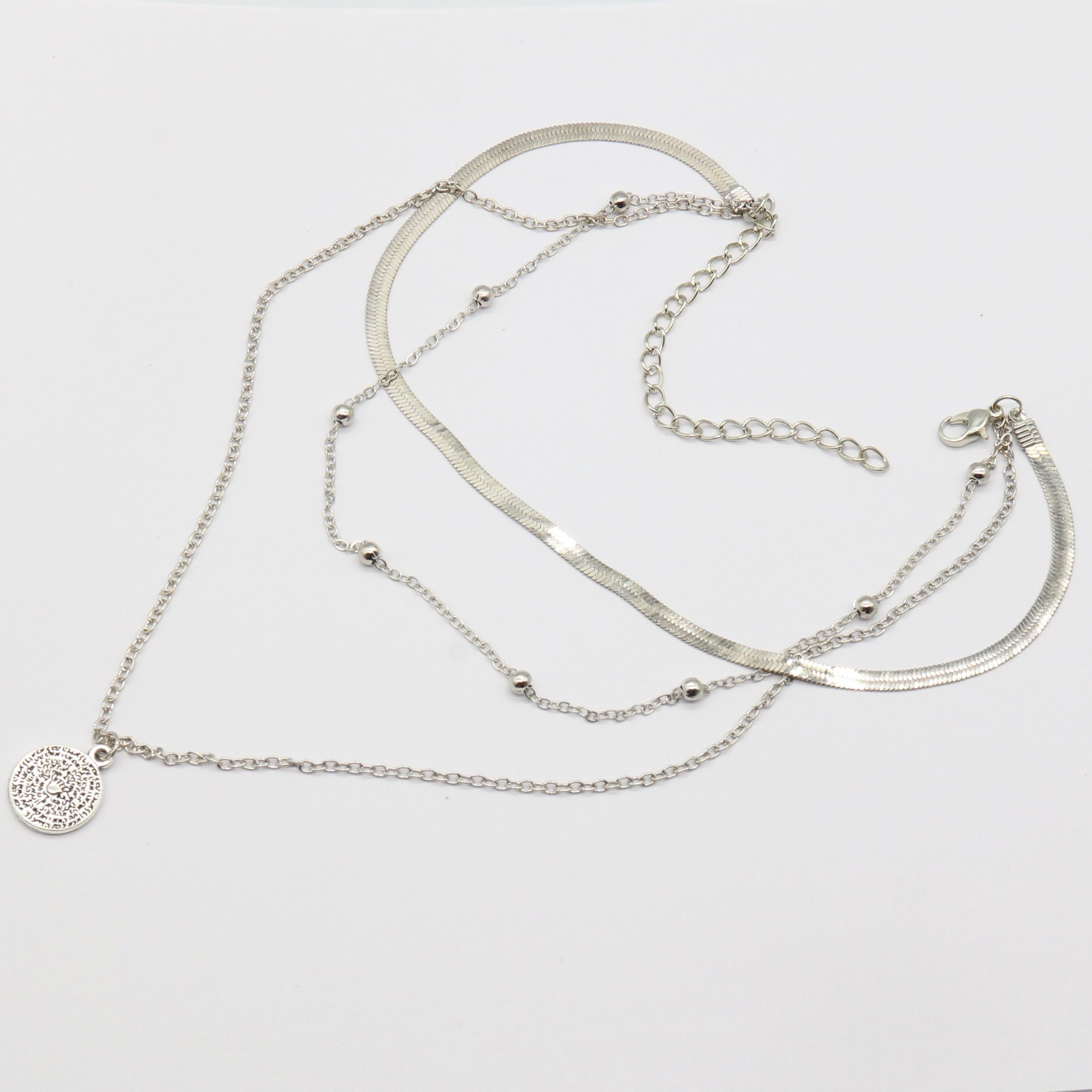 European and American Personalized Flat Snake Bone Multi-layer Necklace for Women Cross-border Fashion Trend Retro Printed Palm Alloy Simple Pendant