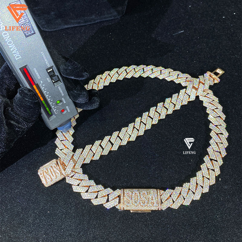 Rose Gold Plated Miami Cuban Chain Custom Name Sterg Sier With VVS Moissanite Charms Necklace And Bracelet Jewelry Set