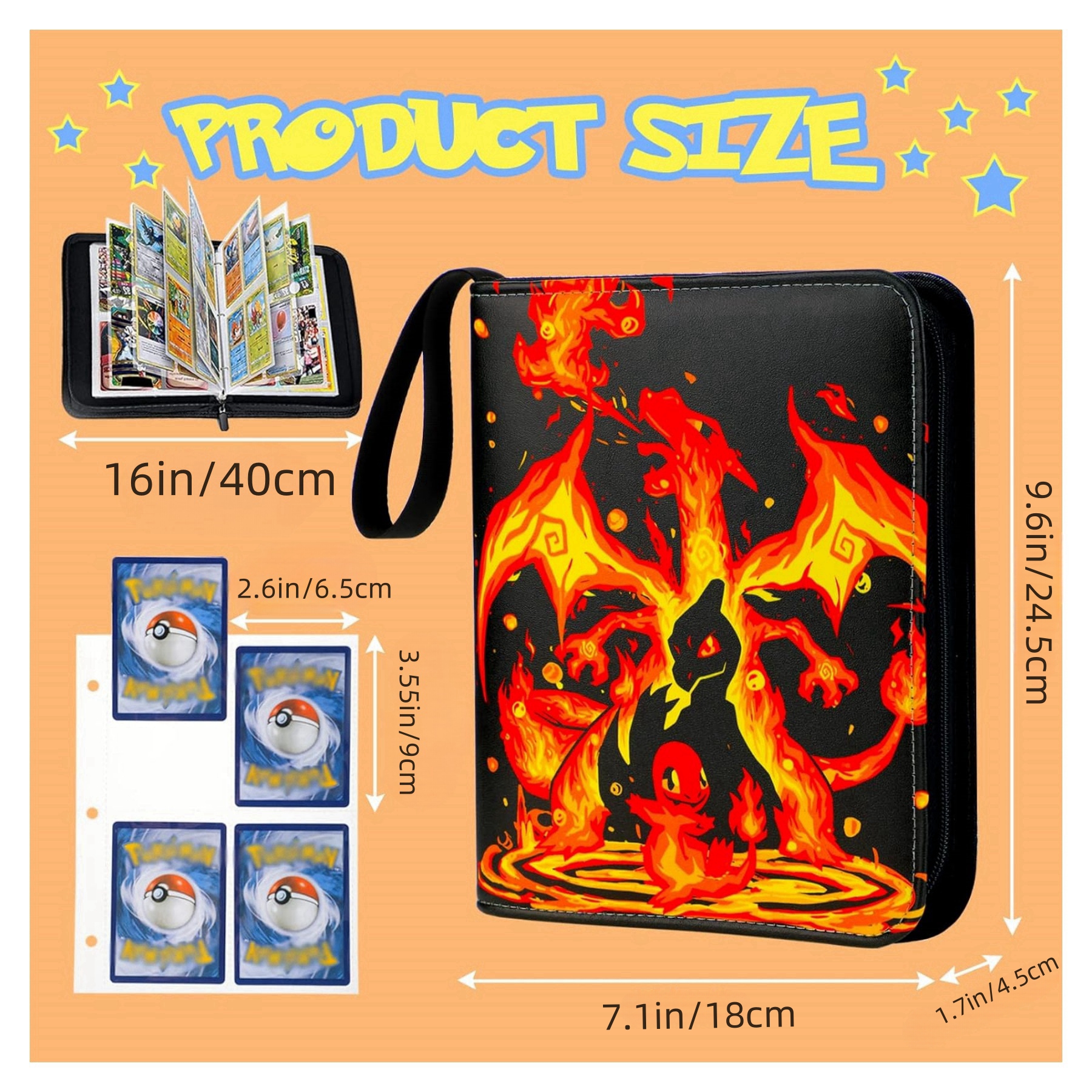 Trading Card Binder-4 Pocket, 400 Pockets Card Holder Album with 50 Removable Sleeves, Portable Card Collection Book with Zipper