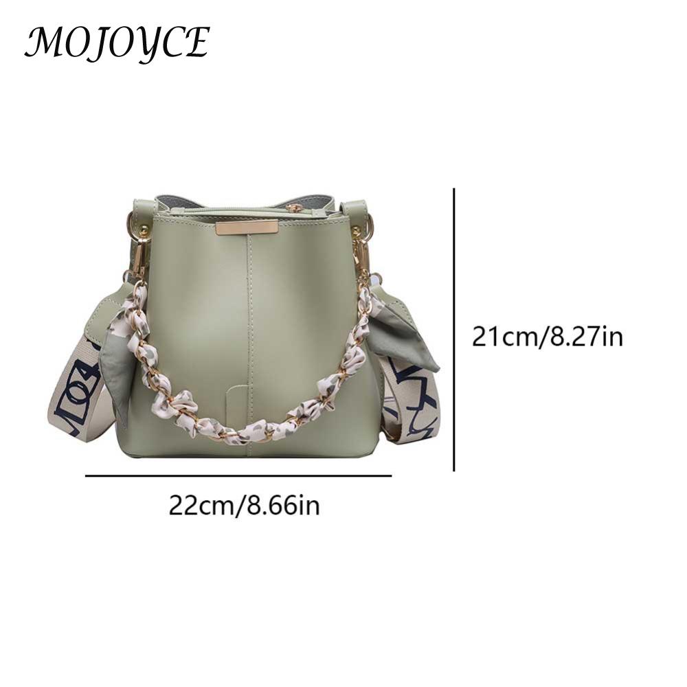 Trendy Luxury Chain Bucket Bag for Women in PU Leather Large Capacity Fashionable Crossbody Bag with Wide Strap
