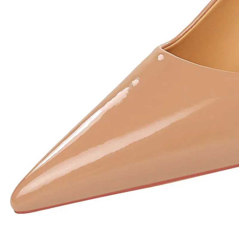 Wenfei Simple Point Toe 7cm Thin High H Professional Pump Temperature Gloss Patent Leather Womens Shoes Green Y250319