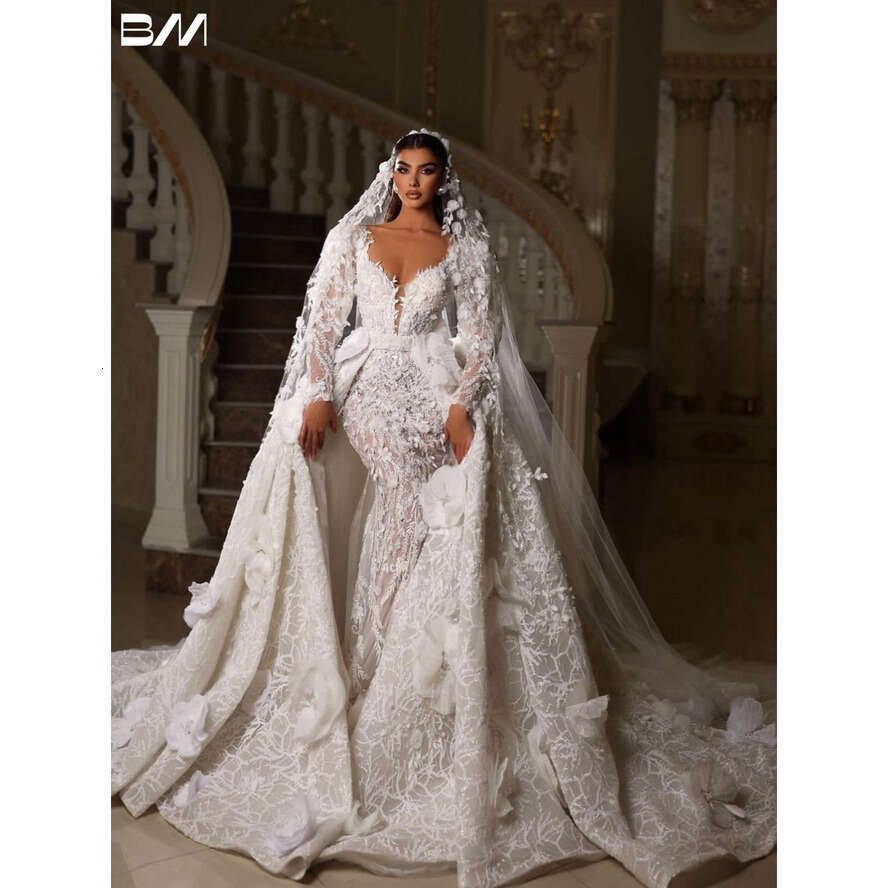 Romantic Appliques Wedding Dress 3D Wers Pearls Sequins Bridal Gown Customized Bride Dresses Vestidos De Novia