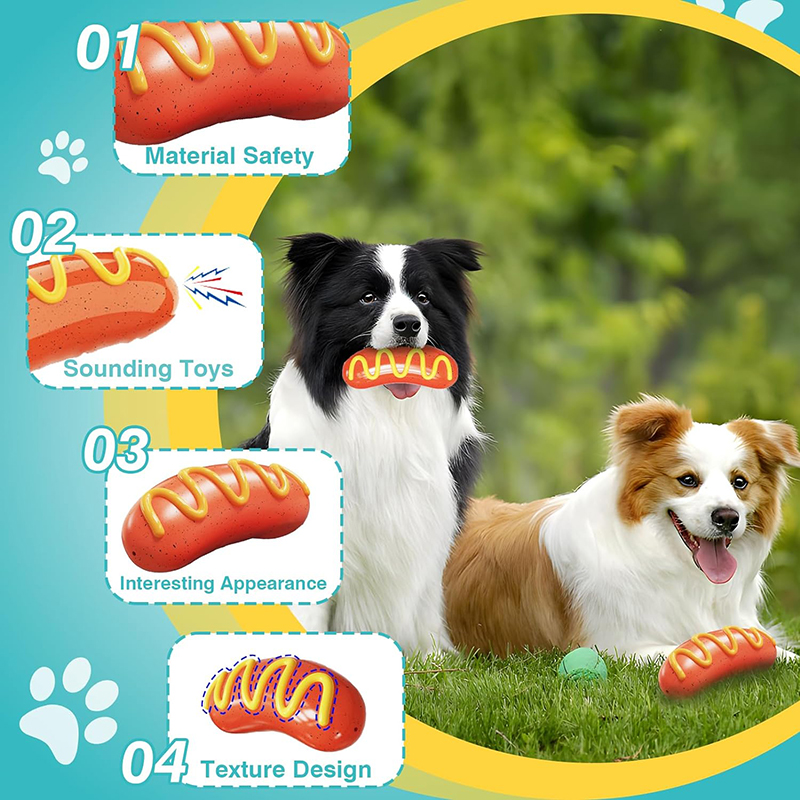Dog Accessories Tough Pet Chew Toys, Hot Dog Shape TPR Material Pet Chews Toys Squeaky Rubber Dog Toy for Stimulating Pet Dental