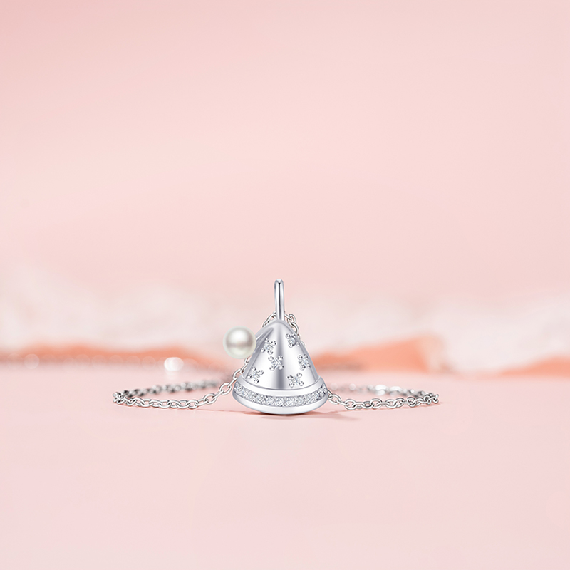Festive Women's Necklace with Faux Pearl and Cubic Zirconia Christmas Hat Charms