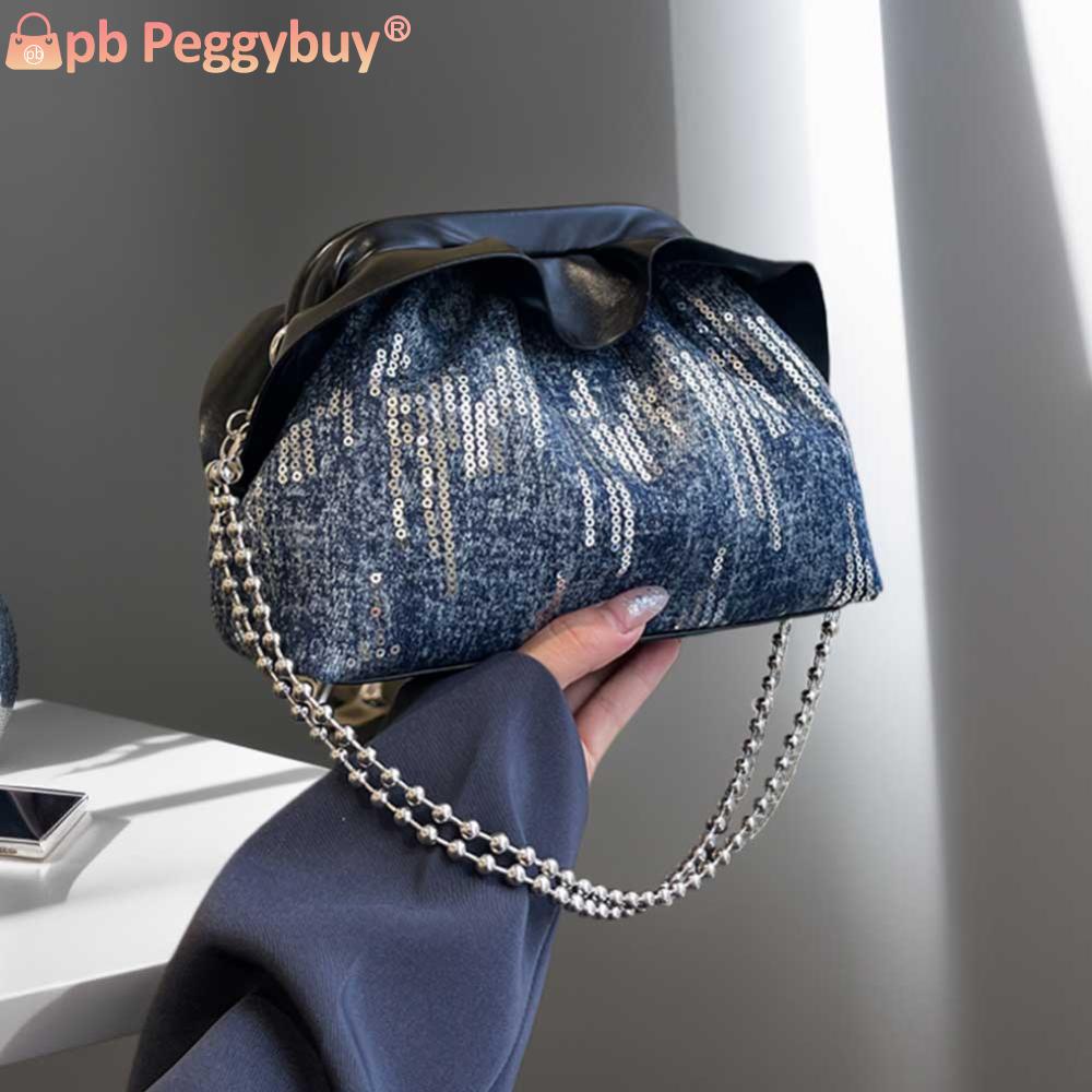 Denim Women Crossbody Bag Sequin Clutch Purse Chain Evening Bag Wedding Party Bridal Purse