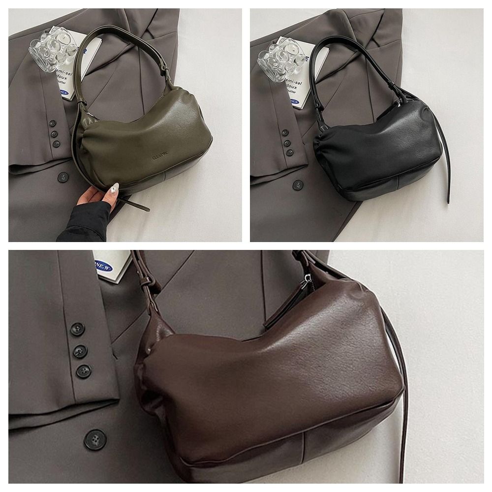 Minority Design Pu Dumpling Bag Lightweight Korean Style Retro Pillow Bag Solid Color Commuting Half-moon Shoulder Bag Daliy
