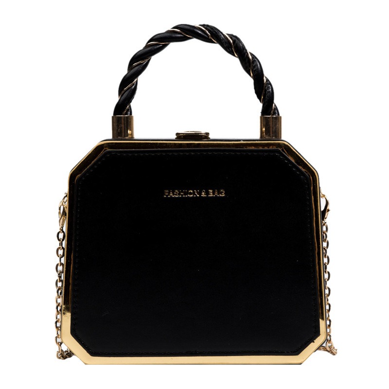 Twist Handbag, Box High-end Niche Cross-body Fashionable Gold-rimmed Shoulder Bag, Textured Small Bag