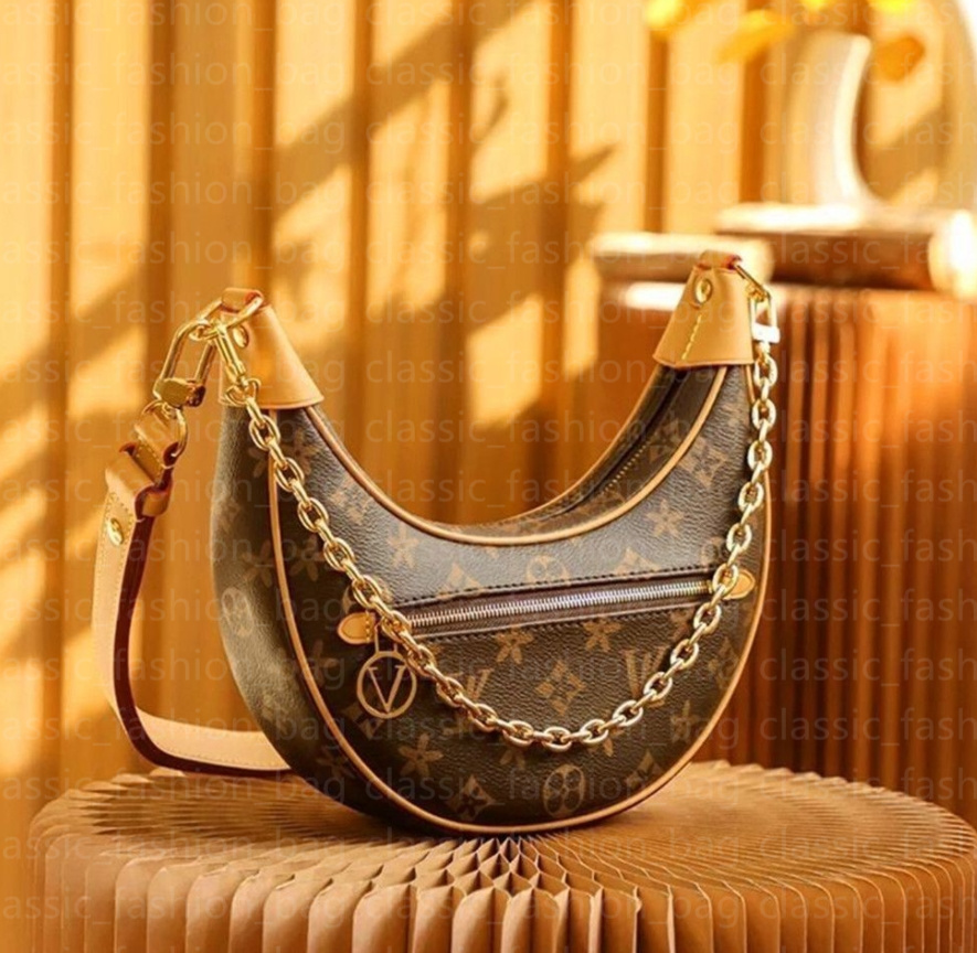 loop hobo bags Gold Chain Handbag Luxuries Designers Womens Coated Canvas Zipper Crossbody Shoulder Strap Bag Crescent bottom handbags purses Moon Bags