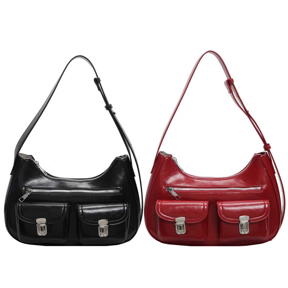 Women Fashion Shoulder Bag Large Capacity PU Underarm Bag Casual Satchel Bag Multi-pockets Simple Armpit Bag Outdoor Travel Bag