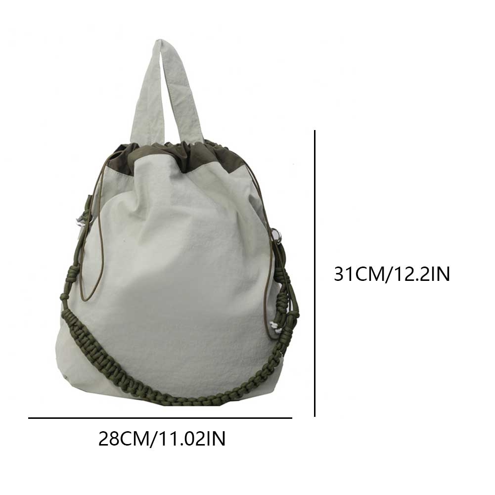 Canvas Shoulder Bag Casual Contrast Color Shoulder Purse Large Top Handle Bag Drawstring for Women