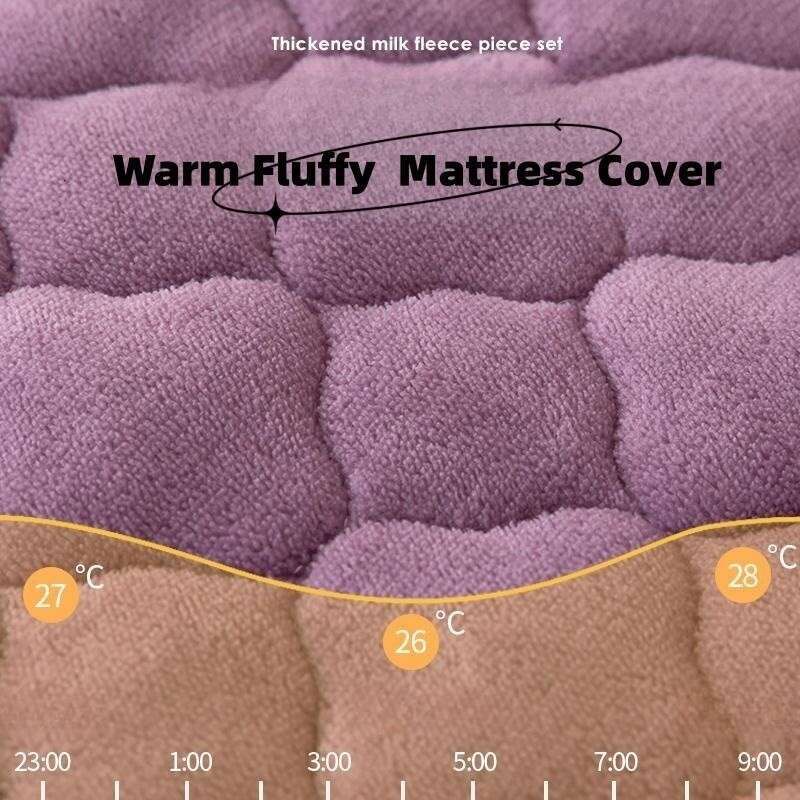 Thick Fleece Mattress Cover Solid Color Quilted Fluffy Bed Queen/King Size Fitted Sheet For Winter (Pillowcase Need Order)