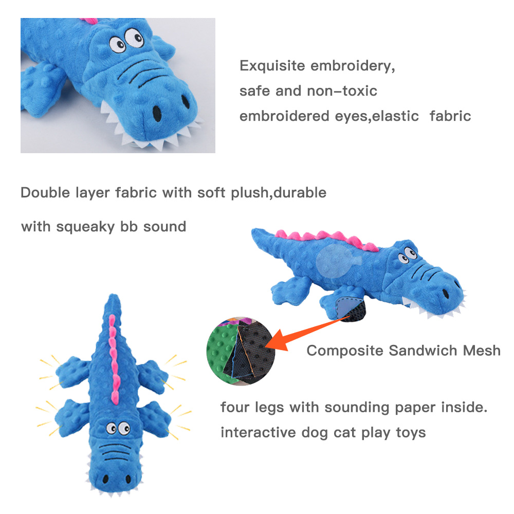 2023 Wholesale New Design Stuffed Crocodile Squeaky Chewing Dog Toys for Playing teeth bite resistant cute cartoon dog toys
