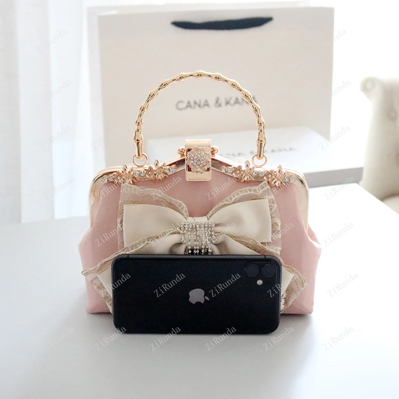 Light pink foreign style fairy bow bag chain autumn new versatile sweet shoulder crossbody portable