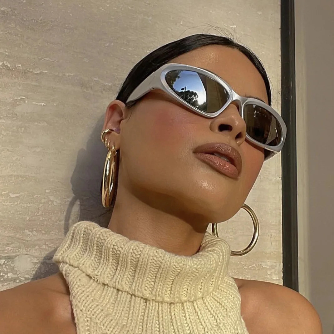 Y2K Style Punk Sports Sunglasses Women Men Steampunk Cat Eye Sun Glasses Mirror Fashion Eyewear Vintage Shades Eyeglasses 240402