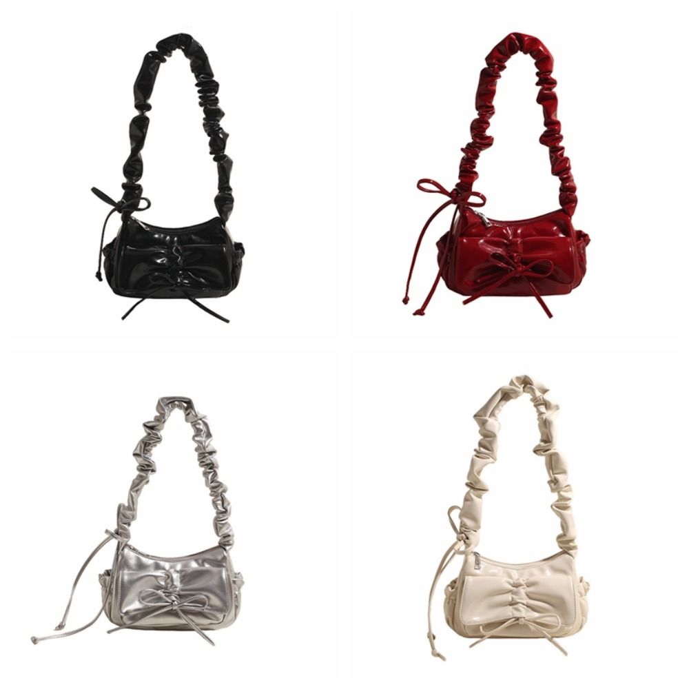 Luxury French Style Bowknot Underarm Bag Korean Style Solid Color Y2k Shoulder Bag Tote Bag Pleated Pu Dumpling Bag Women