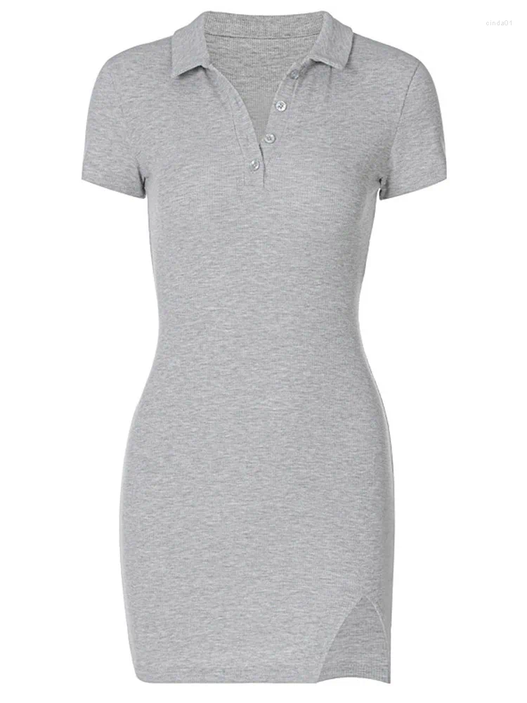 Casual Dresses Short Sleeve Slit Sexy Mini Dress Summer Women Fashion Streetwear Outfits Cute Solid Party Clothing