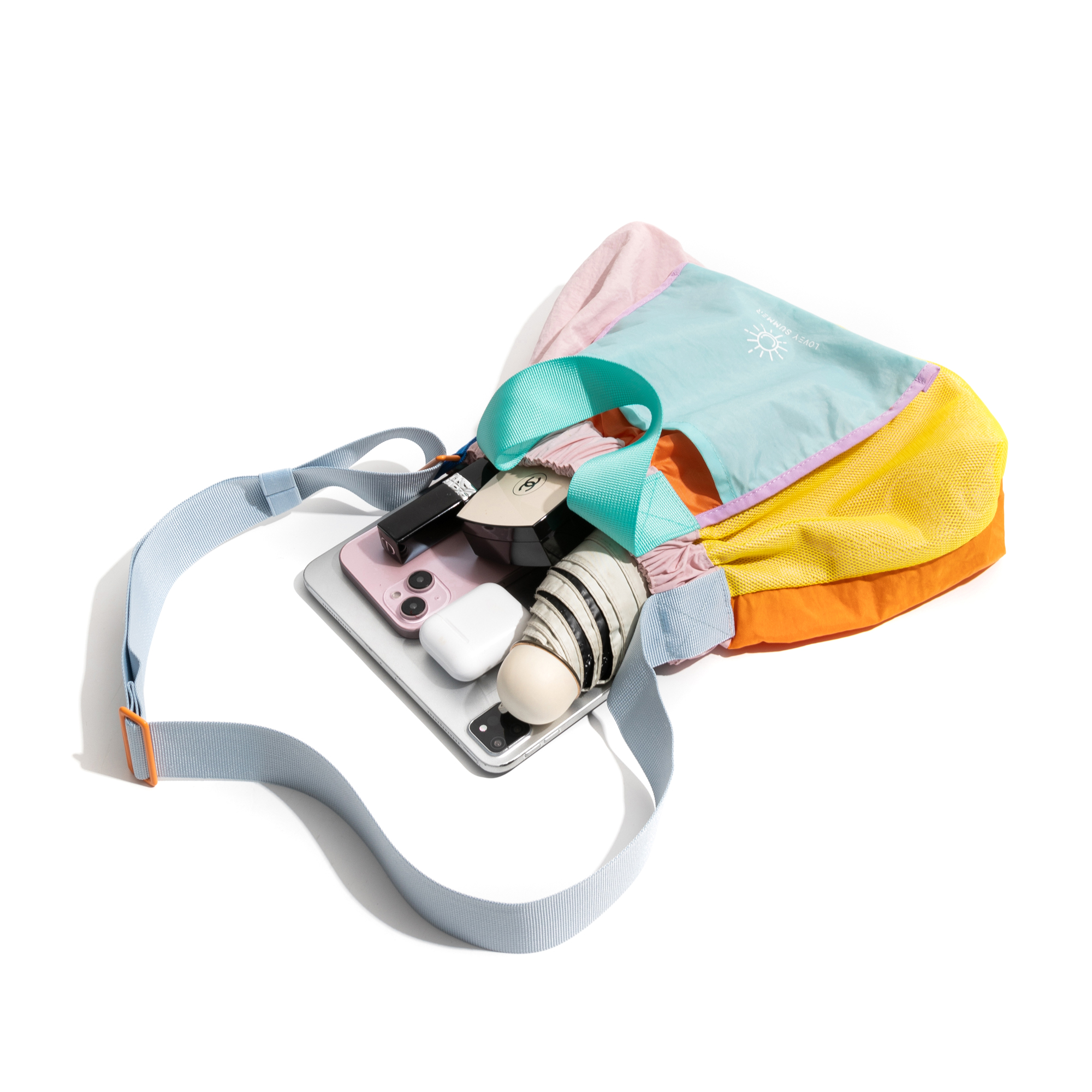 KOKOPEAS Patchwork Colorful Nylon Woman's Tote Handbag Lightweight Letter Embroidery Fashion Crossbody Purse Girl Shopping Bag