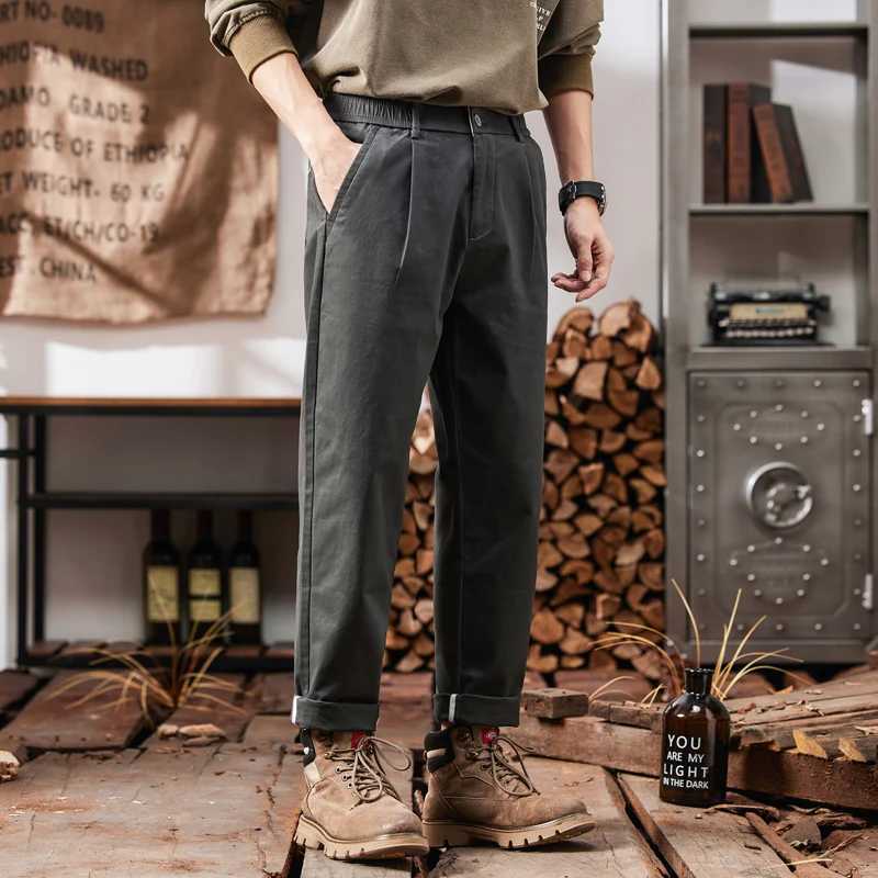 HIQOR Mens Spring Casual Pants 2024 New In Cotton Classic Business Stretch Straight Trousers Male Cargo Y2k Pants Brand Clothes LX241107