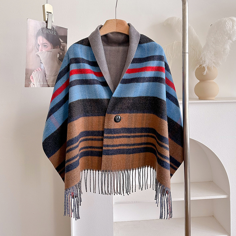 autumn and winter New plaid for women, tassel cape, double-sided shawl, multifunctional warm scarf