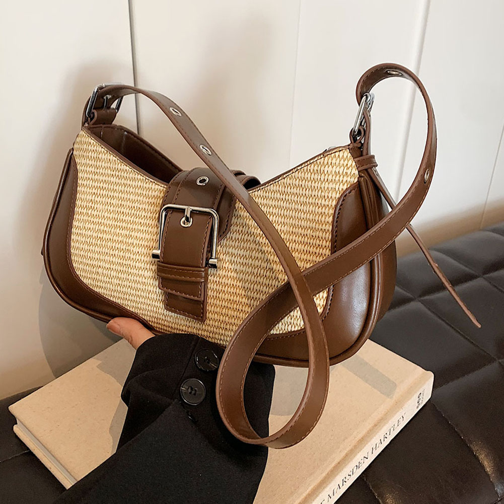 Elegant Handbag Purses for Women Fashion PU Leather Straw Shoulder Luxury Design Raffia Y2K Bag for Girls Top Handle Clutch Bag