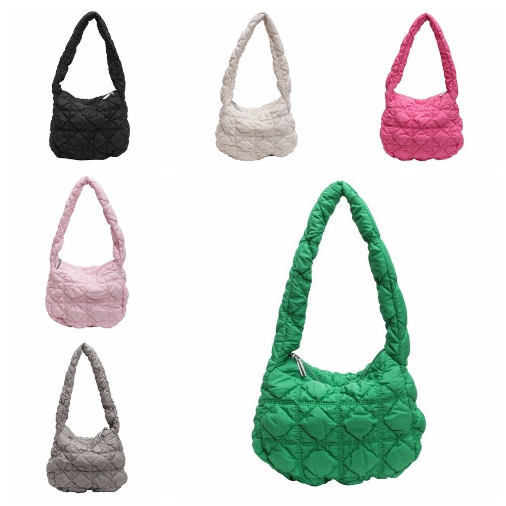 Casual Korean Style Space Cotton Shoulder Bag Plaid Solid Color Rhombus Plaid Handbag Banquet Bubble Cloud Bag Girls