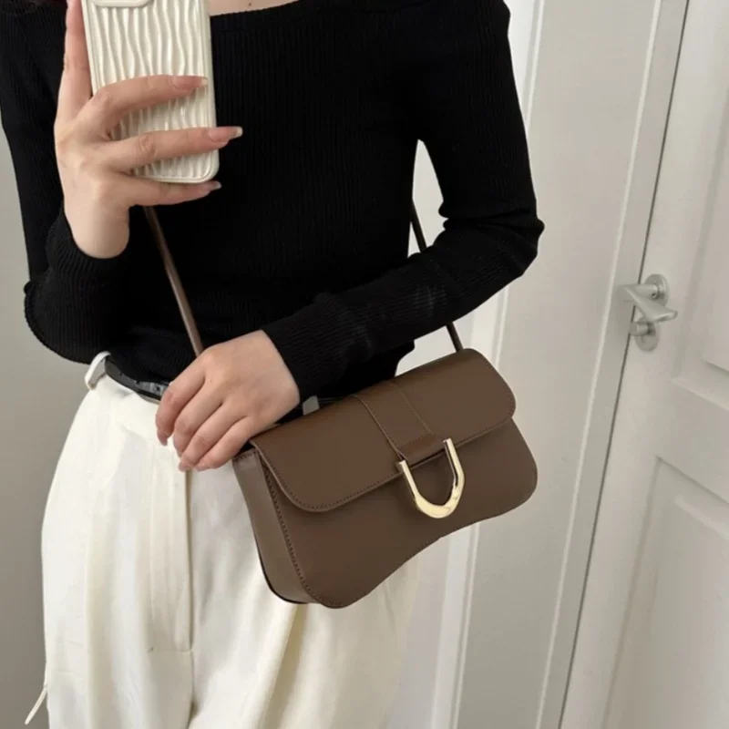 Casual Fashion Shoulder Bag Simple PU Leather Handbag Armpit Small Bag Ladies Hundred Crossbody Retro Armpit Bag