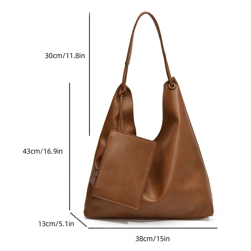 Women Fashion Shoulder Bag PU Leather Chic Tote Handbag Large Capacity Casual Shoulder Handbag Leisure Bag with Matching Clutch